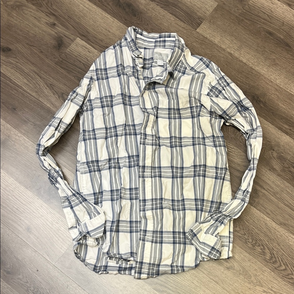 Boy’s Children’s Place Blue and White Plaid Shirt XXL 16